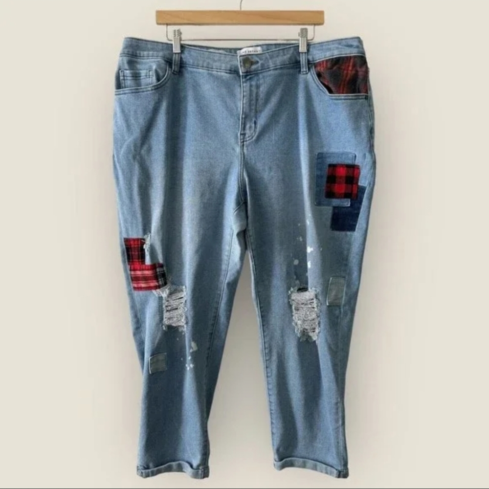 Lane Bryant Mid-rise Boyfriend Plaid Patched Distressed Jeans